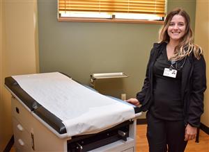 Sarah poses during her medical training. 
